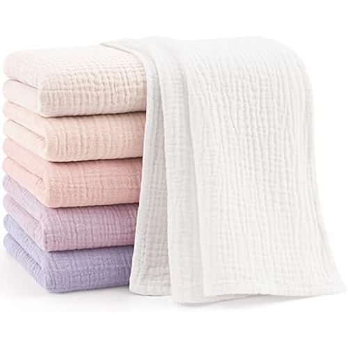 Bearmoss 6 Pack Large Muslin Burp Cloths, 100% Cotton Soft Baby Burping Cloths for Boy, Girl, 23.6" X 23.6" Absorbent Milk Spit Up Rags, Newborn Essentials (Pink Purple)