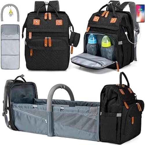 KABAQOO Diaper Bag Backpack, Large Baby Diaper Bags for Boys Girls, Baby Bag with USB Charging Port, Multifunction Waterproof Travel Back Pack for Moms Dads, Black-2s