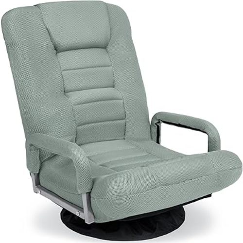 Best Choice Products Swivel Gaming Chair 360 Degree Multipurpose Floor Chair Rocker for TV, Reading, Playing Video Games w/Lumbar Support, Armrest Handles, Adjustable Foldable Backrest - Sage Green