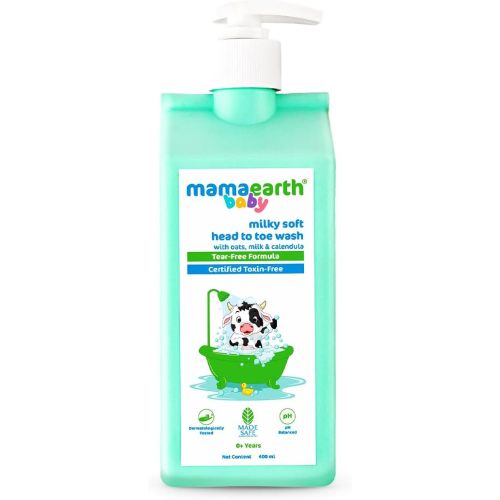 MAMAEARTH Milky Soft Head to Toe Baby Wash | 2-in-1 Body Wash & Shampoo | with Oats Milk & Calendula | Gently Cleanses & Moisturizes Skin & Hair | Tear-Free Formula | 13.53 Fl Oz (400ml)