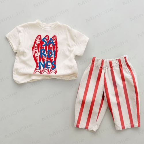 Baby Sardines Red Vertical Striped 2-piece Set