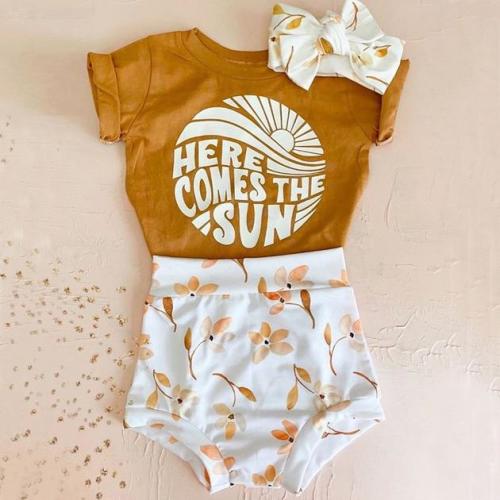 0-24M Baby Girls Summer 3pcs Floral High Waist Shorts + Headband