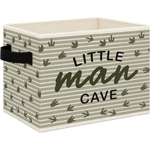 Boys Nursery Dinosaur Foldable Storage Bins Box with Handles, Little Man Cave Dinosaur Striped Collapsible Toys Books Clothes Organizer Basket for Kids Boy Nursery Room Bedroom Bathroom