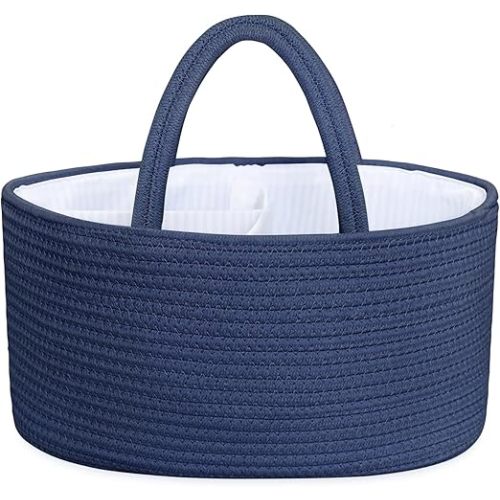 ABenkle Diaper Caddy Organizer, Boho Rustic Cotton Rope Nursery Baby Basket, Changing Table Organizer for Baby Diaper Storage and Baby Shower