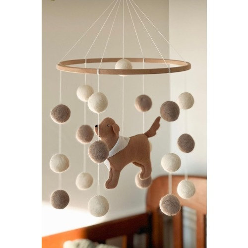 Dog mobile for nursery, golden retriever dog baby mobile, gender neutral mobile, Puppy cot mobile felt, Felt ball mobile crib, boho nursery
