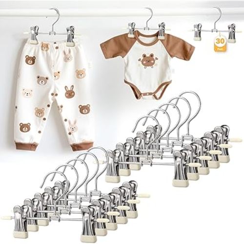 Mity rain30-Pack Baby Hangers - 360° Rotatable Silicone Clip Kids Pants Hangers, Space-Saving Toddler Clothes Hangers,Premium Stainless Steel, Ideal for Newborn & Children Wardrobe Organization.