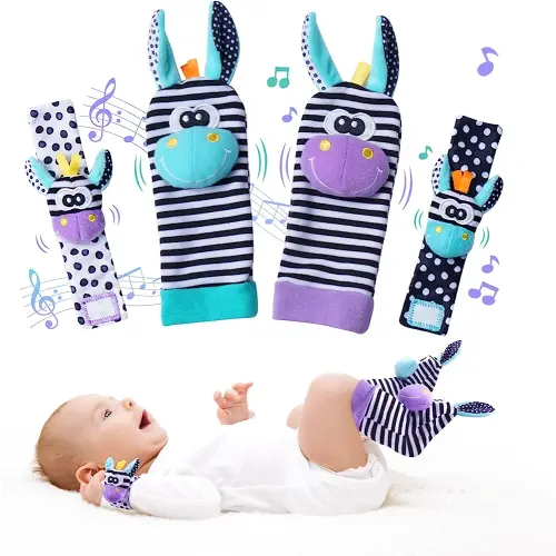 Baby Wrist Rattles Foot Finder Socks Set, Infant Rattle Socks and Baby Hand rattles Wrist, Newborn Soft Sensory Toys,Infant Wrist Rattles for Babies 0-6 Months,Baby Gifts 6-12 Months(Purple)