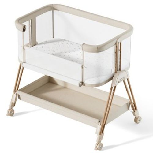 AmourLil Baby Bassinet Bedside Sleeper with Wheels & Storage Tray, Portable Crib for Newborns (YELLOW)