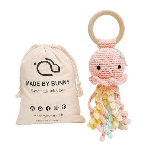 Bunny White Bunny rattles Toy for Young Children, Handmade Woolen Toy with Strict Quality Testing Process, Usable as House Decoration (Jellyfish)