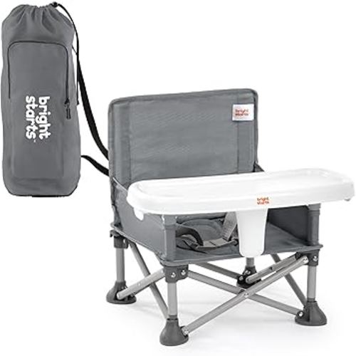 Bright Starts Pop 'N Sit Portable Booster, Indoor/Outdoor Use, Floor Seat with Feeding Tray, Grey, 6 Mos - 3 Yrs