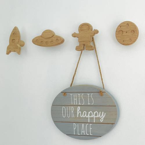 Space wall hooks | space bedroom, space theme, space décor, rocket, spaceship, astronaut, moon, shooting star, planet, nursery décor, oak