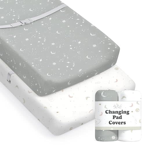Baby Changing Pad Cover 2-Pack for Boys, Girls (Galaxy, Moon and Stars) - Premium Fitted Sheets Baby Diaper Changing Table Cover - Buttery Soft Cotton Blend