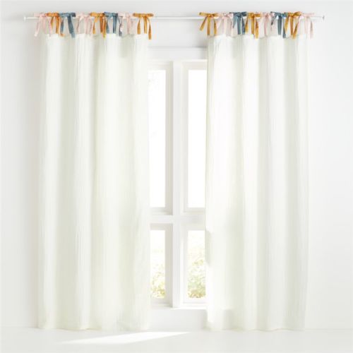 63" White Tie Organic Muslin Curtain Panel