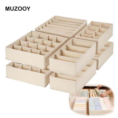 MUZOOY 8 Pcs Pure Hessian Drawer Organiser, Drawer Organizer for Underwear Fabric Dresser Storage Bins Socks Underwear Drawer Organizer