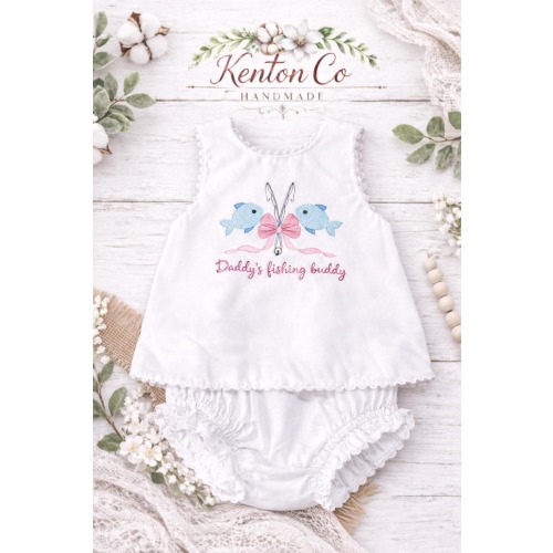 Daddy's Fishing Buddy Baby Outfit | Fish, Hooks, Bow Detail Bubble Set
