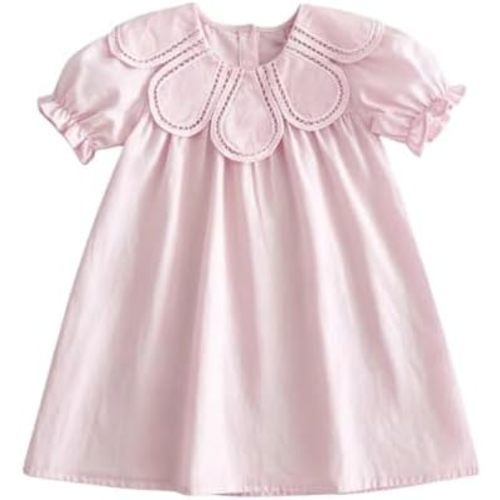 Toddler Baby Girl Cotton Smocked Dress Ruffle Short Sleeve Sundress Solid Casual Summer Outfit
