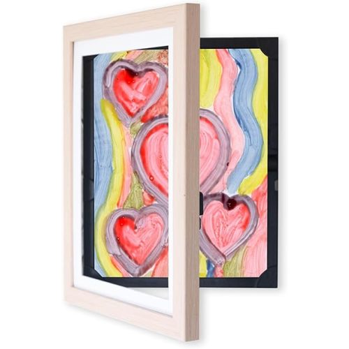 Dynamic Frames Li’l Davinci Art Cabinet, Stores up to 50 Pieces of 9x12 inch Art, Outer Wooden Frame Dimensions 11.75 x 14.75 inches, Kids Art Frame, Front Opening, Universal Hanging, Natural