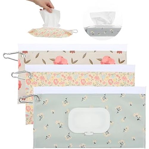 3 Pcs Travel Wipes Case, Portable Reusable Wipes Pouch, Waterproof and Dustproof Wipe Holder Travel for Diaper Bags and Strollers, and It is Easy to Keep Wipe Fresh