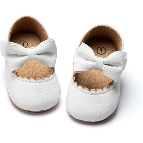 Miamooi Infant Baby Girls Wedding Dress Shoes Bow Ballet Princess Mary Jane Flats Toddler First Walkers Sneaker Newborn Crib Baptism Shoes