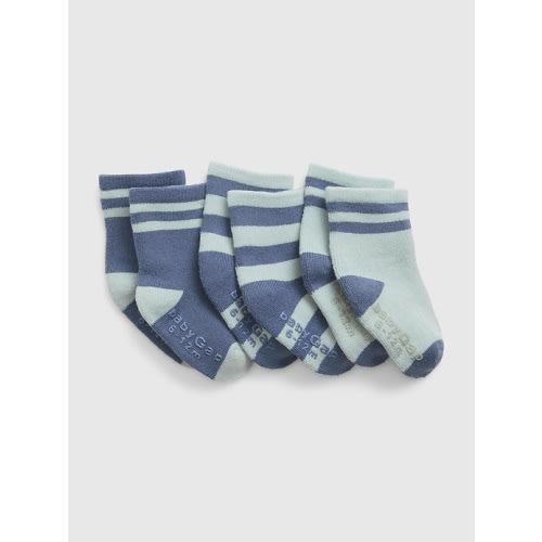 Baby First Favorites Organic Cotton Crew Socks (3-Pack) in bainbridge blue, size: 3-6 M