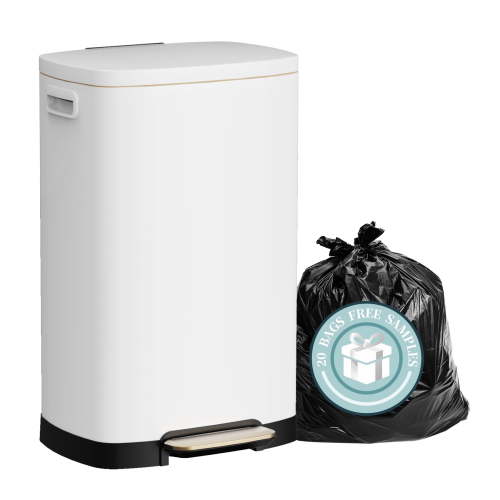 KSSKSS 13 Gallon Trash Can with Lid,Fingerprint-Proof Stainless Steel Kitchen Trash Can with Soft-Close Lid and Removable Inner Bucket,White