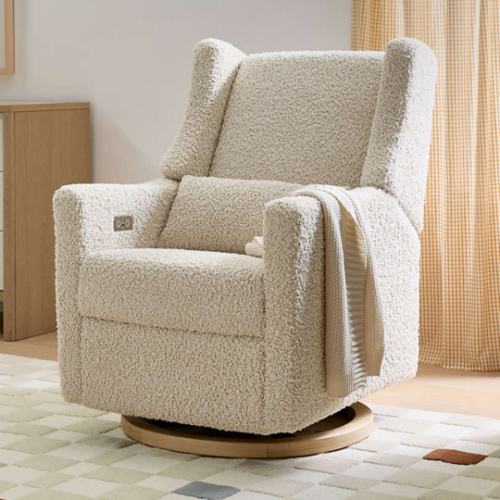 Babyletto Kiwi Almond Teddy Loop Nursery Power Glider Recliner Chair with Light Wood Base