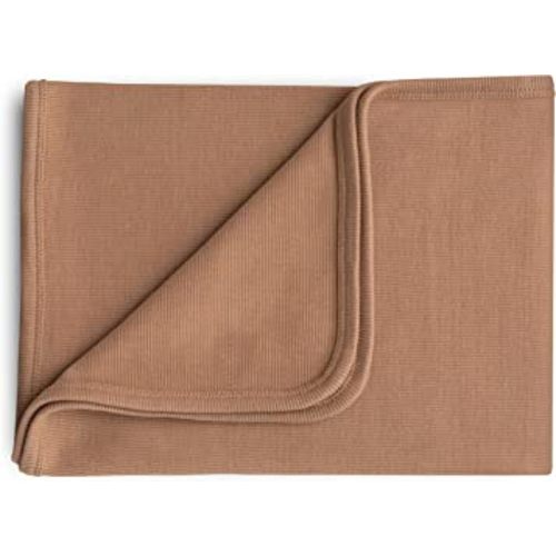 mushie Extra Soft Baby Blanket | Organic Cotton Ribbed Receiving Blanket, Swaddle, Stroller | 35x35 Inch (Tan)