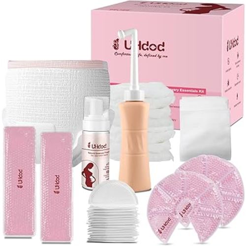 UHdod Postpartum Essentials Recovery Kit, Postpartum Kit for Women After Birth Labor Delivery Postpartum Care Kit, Disposable Underwear Cold Pads Cooling Foam Peri Bottle Nursing Pads Breast Ice Packs