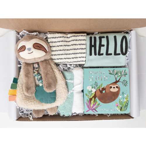 Gender neutral baby shower gift, gender neutral gift box, New baby gift basket, Neutral baby box, Security Blanket, board book
