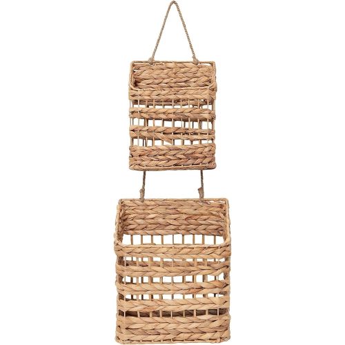 Wall Hanging Basket, Handwoven Water Hyacinth Wall Baskets with Double Organizer - Rustic Farmhouse Decor for Kitchen, Door, or Entryway Storage (Small & Large Size)​​