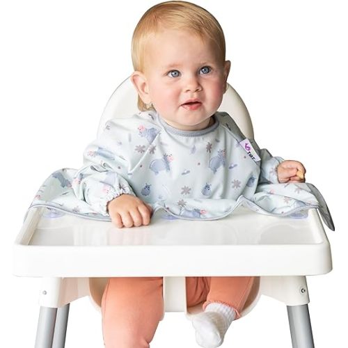 Tidy Tot - Cover & Catch Baby Bib - Mess Proof Long Sleeve Feeding Smock with Food Catcher Pocket - Waterproof Bib