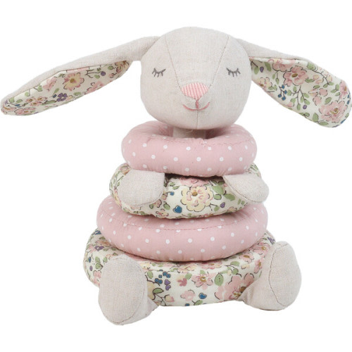 Petit Bunny Ring Stacker Toy, Pink and White Floral - MON AMI Blocks, Sorters & Stackers | Maisonette