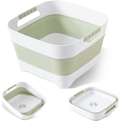 Collapsible Wash Basin for Baby Bottles - 2.4 Gallons Portable Wash Bin for RV Camping Sink, Space-Saving Dish Tub.Laundry & Utility Room Sinks (Green)