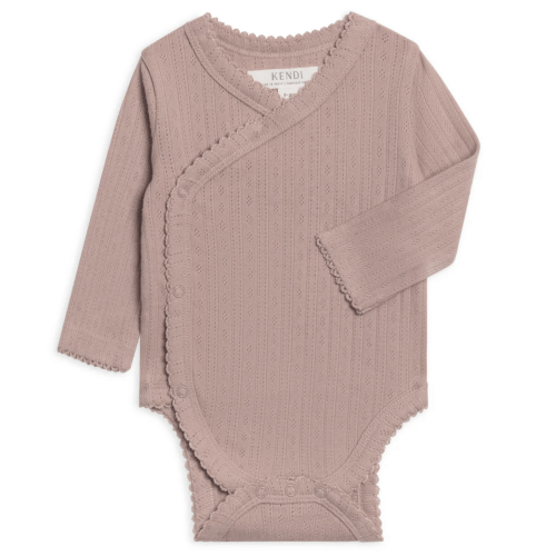 Colored Organics - Hilda Brushed Back Pointelle Long Sleeve Kimono Bodysuit