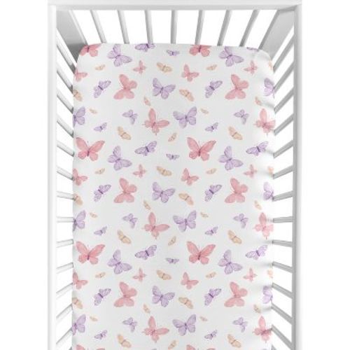 Sweet Jojo Designs Girl Baby Fitted Crib Sheet Butterfly Pink And Purple