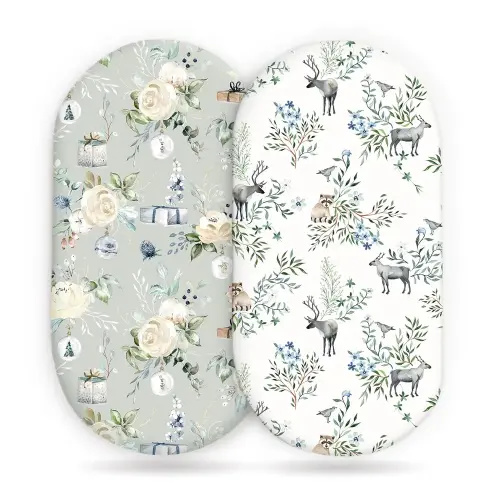 Stretchy Bassinet Mattress Sheets, Ultra Soft Bassinet Sheet 2 Pack, Universal Fitted for Oval Hourglass Rectangular Bassinet Mattress Pad Safe and Snug, Stylish Print Baby Sheets