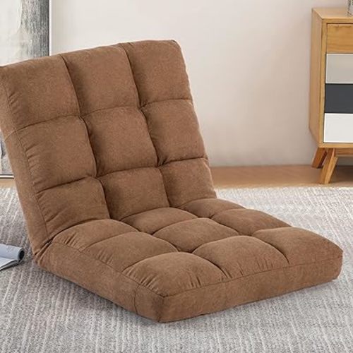 Floor Chair with Back Support Folding Chair with 6 Adjustable Position, Padded Sleeper Bed, Floor Gaming Chair, Meditation Chair, Gaming Floor Chairs for Adults (Country Rustic, Tan)