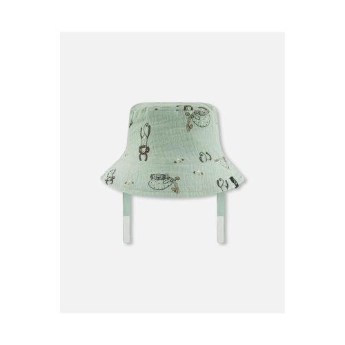 Baby Boy's Printed Muslin Bucket Hat Sage Monkey, 0-3 M