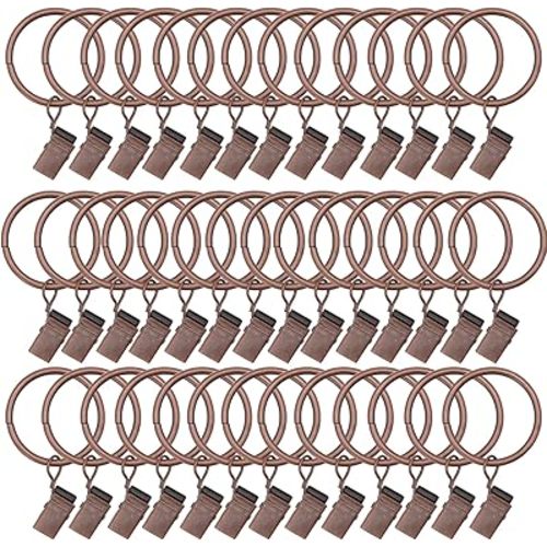 40 Pack Metal Curtain Rings with Clips,Decorative Drapery Rustproof Vintage 1.26 Inch Interior Diameter,Curtain Hangers Clips, Drapery Clips with Rings,Antique Copper