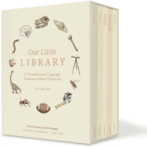 Our Little Library Vol. 3: A Foundational Language Vocabulary Board Book Set for Babies, Including Bugs, Dinosaurs, Sports, Space, and Tools (Our Little Adventures Series)