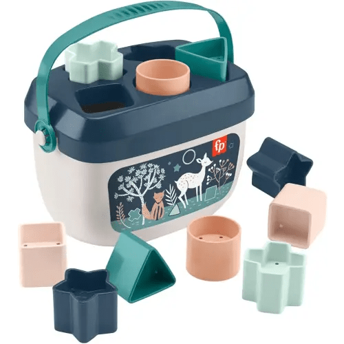 Fisher-Price Stacking Toy Baby’s First Blocks Set of 10 Shapes for Sorting Play for Infants Ages 6+ Months, Navy Fawn