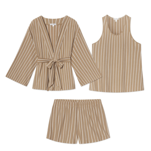 LAKE | Women | DreamModal Pajamas | Sandstone Vertical Stripe Kimono Shorts Bundle