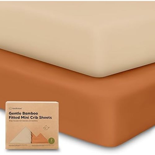 Pack and Play Sheets Fitted, 2-Pack Mini Crib Sheets - Pack N Play Sheets, Fitted Crib Sheet for Pack and Play Mattress, Playard Baby Crib Sheets, Crib Sheets Neutral for Boys, Girls (Rust)