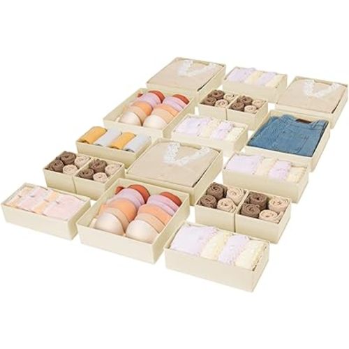 DIMJ Drawer Organizer Clothes 18 Pack - Foldable Baby Organizers and Storage & Dresser Organizer for Bedroom, Closet - Nursery Organization Dresser Dividers for underwear, Sock,Bra, Belt, Tie, Beige