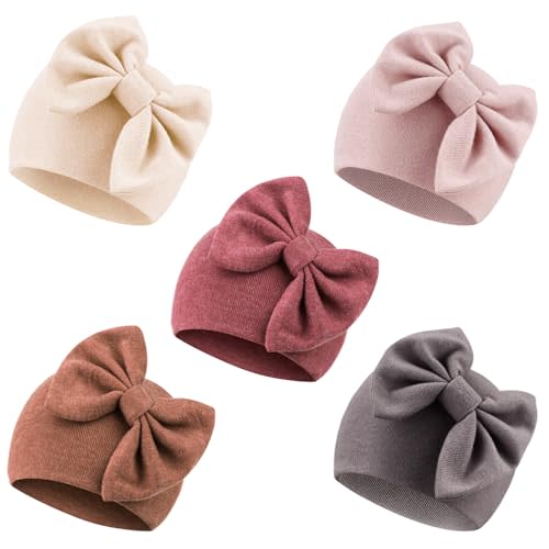 AQOKKA Newborn Baby Girl Hats with Bow Cotton Toddler Infant Beanie Cap Newborn Hospital Hats for Baby Girl Kid 0-24 Months