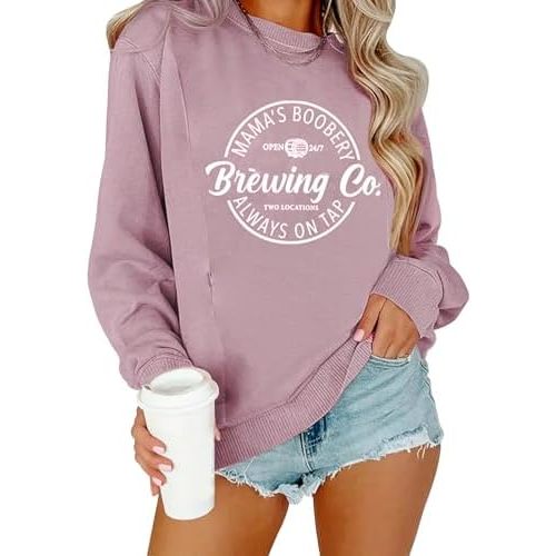 AEARGIV Women Causal Maternity Nursing Sweatshirt Comfort Friendly Zip Breastfeeding Pullover Tops Mama's Boobery Sweater