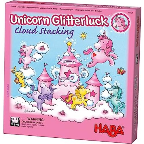 Amazon.com: HABA Unicorn Glitterluck Cloud Stacking - A Cooperative Roll & Move Dexterity Game for Ages 4 and Up (Made in Germany) : Toys & Games