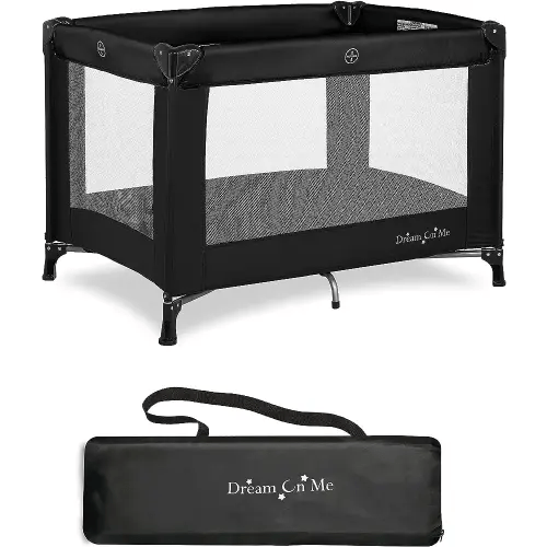 Dream On Me Nest Portable Playard in Black with Carrybag an Shoulder Strap, Lightweight, Packable and Easy Setup Baby Playard, Breathable Mesh Sides and Soft Fabric - Comes with a Removable Padded Mat