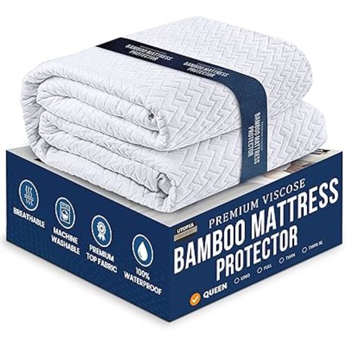 Utopia Bedding Waterproof Mattress Protector Queen Size, Viscose Made from Bamboo Mattress Cover, Fits 17 Inches Deep, Breathable, Fitted Style with Stretchable Pockets