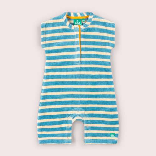 Blue Striped Organic Towelling Romper
